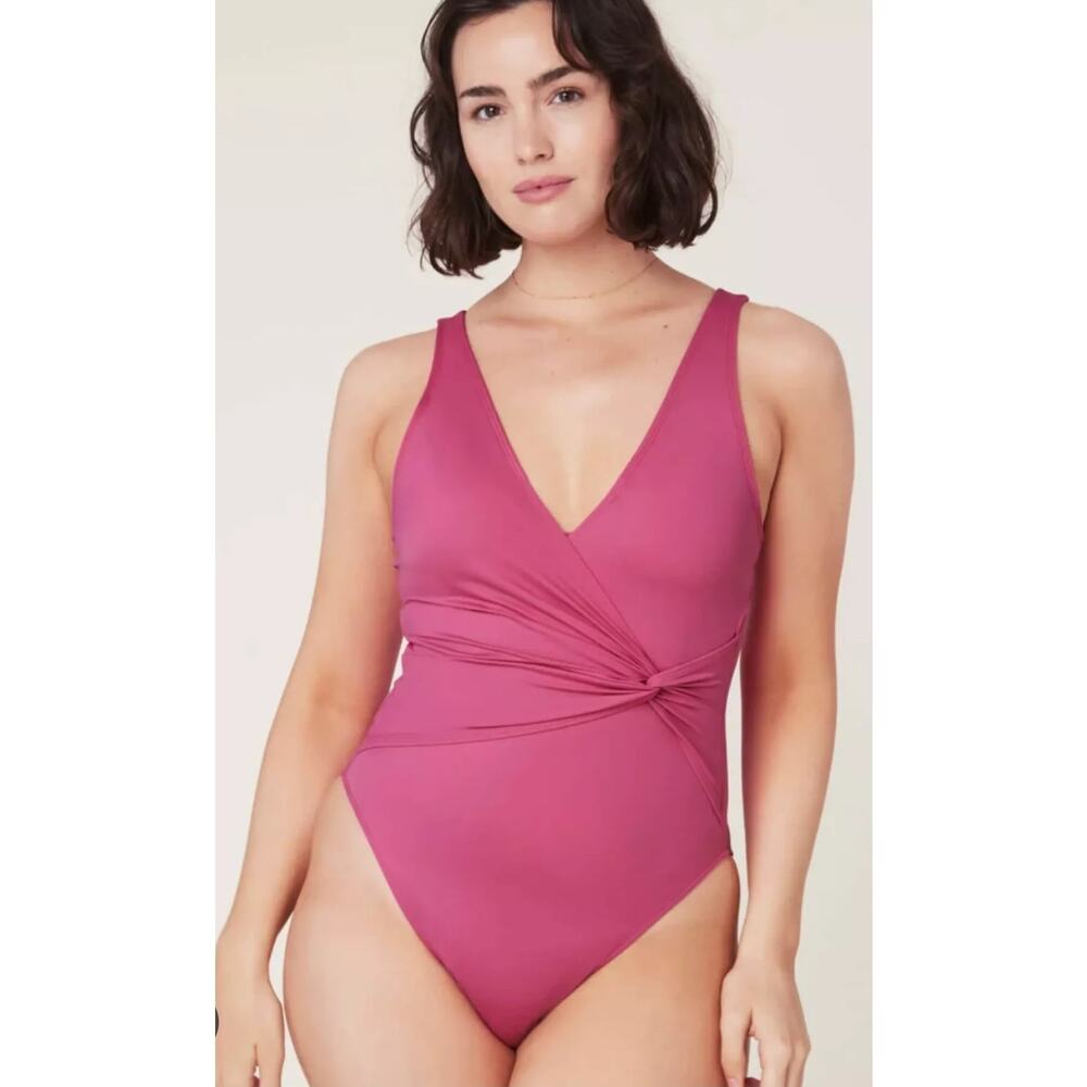 Andie The‎ Capri One Piece Swimsuit Orchid Pink XL V Neck Wrap Slimming Modest